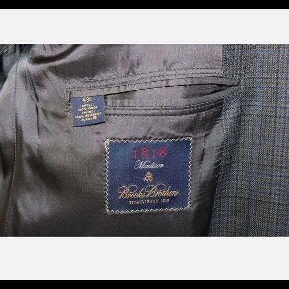 Brooks Brothers 1818 Madison Gray/Blue/Black Check Wool 2B Sportcoat Blazer 43L - Picture 7 of 8